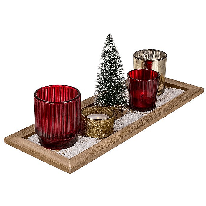 BLU SUPORT LUMANARI CRACIUN CU TAVITA SI 4 PAHARE STICLA 939161 [4]