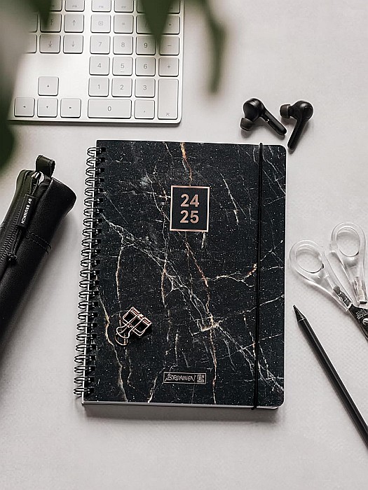 BR AGENDA SCOLARA SPIRA A6 PP DATATA ZILNIC 2024-2025 CU ELASTIC BLACK MARBLE 71755085/71855085 [3]