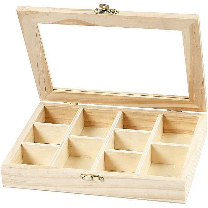 CC CUTIE LEMN 10 COMPARTIMENTE 15.5*20.5*3.5CM CAPAC STICLA 56930 [1]