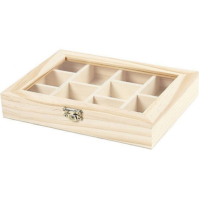 CC CUTIE LEMN 10 COMPARTIMENTE 15.5*20.5*3.5CM CAPAC STICLA 56930 [2]