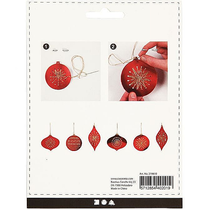 CC ORNAMENTE CRACIUN PT BRODAT, ROSII, 8.5-12 CM, HOLE SIZE 3 MM, 8/SET 219610 [4]