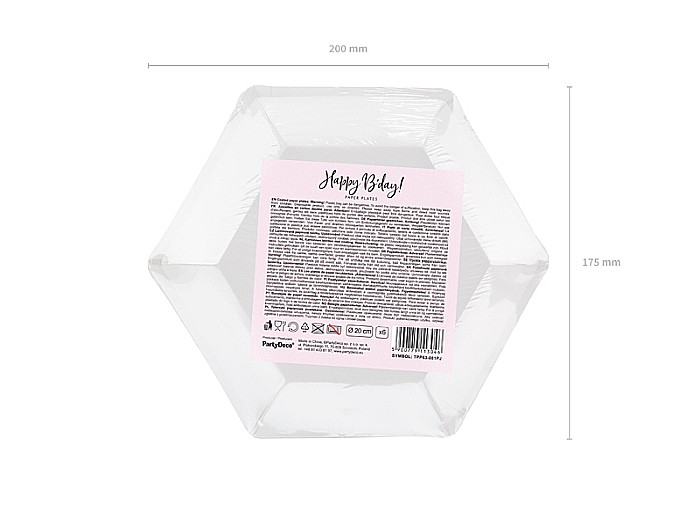 PD FARFURII CARTON Happy B'day!, light powder pink, 20cm 6/set TPP63-081PJ [5]