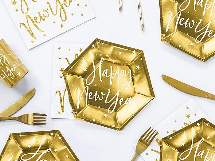 PD FARFURII CARTON Happy New Year, gold, 20cm 6/SET TPP64-019M [1]