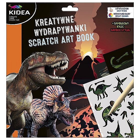 DE CARTE DE COLORAT SCRATCH ART BOOK 3 COLI + SABLON DINOZAURI KIDEA KWSBKA [1]