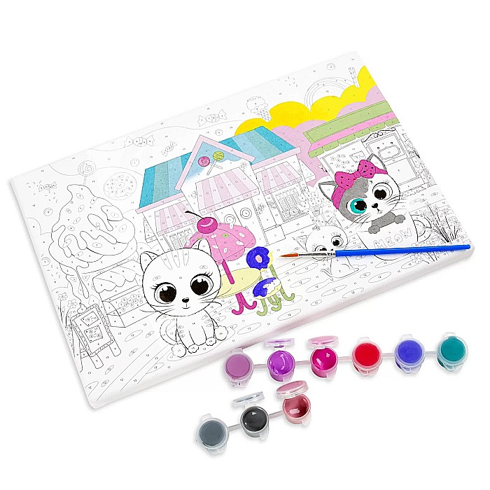 DE SET PICTURA PE NUMERE PISICUTE 30*27CM, 15 CULORI + PENSULA KIDEA OMNKKA [2]