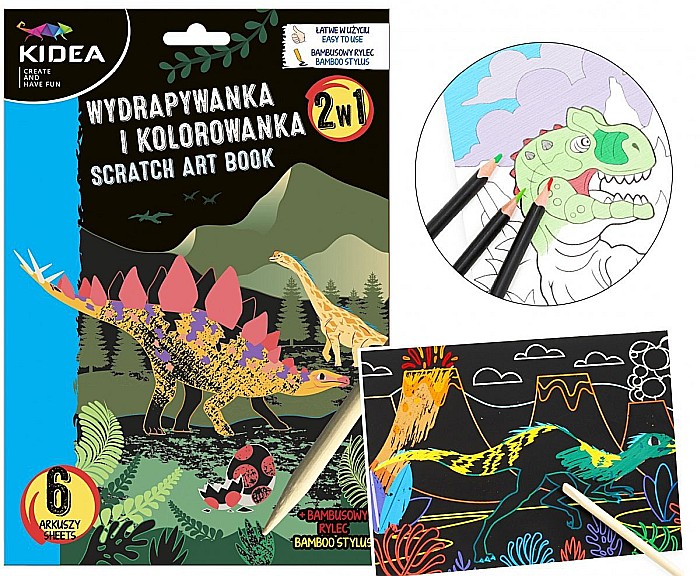DE CARTE DE COLORAT SCRATCH ART BOOK 6 COLI DINOZAURI KIDEA WKCKA [3]