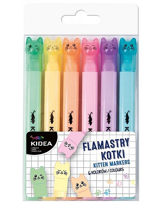 DE TEXTMARKER PISICI 6/SET CULORI PASTEL KIDEA FK6KKA [1]