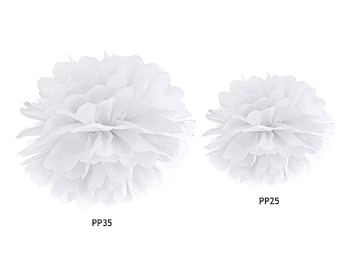 PD POMPOM HARTIE MATASE, Tissue paper Pompom, white, 25cm PP25-008 [2]