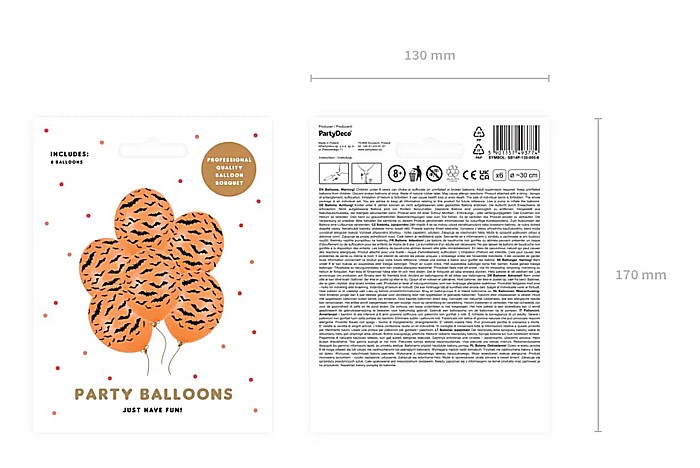 PD BALOANE Balloons 30cm, Bats, Pastel Mandarin Orange 6/set SB14P-130-005-6 [2]