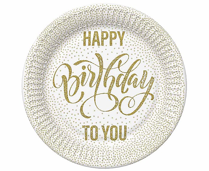 GOD FARFURII CARTON Happy Birthday Dotted Gold, 18cm, 8/set TM01_OG_055101 [1]