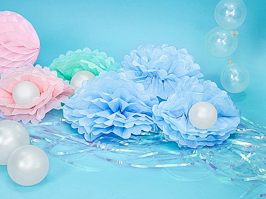 PD POMPOM HARTIE MATASE, Tissue paper Pompom, light misty blue, 25cm PP25-093J [2]