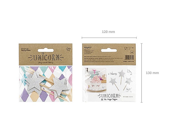 PD DECORATIUNI Tort CRACIUN Cupcake toppers Unicorn - Stars Argintii 11.5CM KPM19-018B [6]