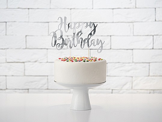 PD DECORATIUNI PENTRU TORT Happy Birthday, silver, 22.5cm KPT11-018M [2]