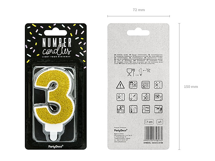 PD LUMANARI TORT Number 3, gold, 7cm SCU3-3-019B [2]