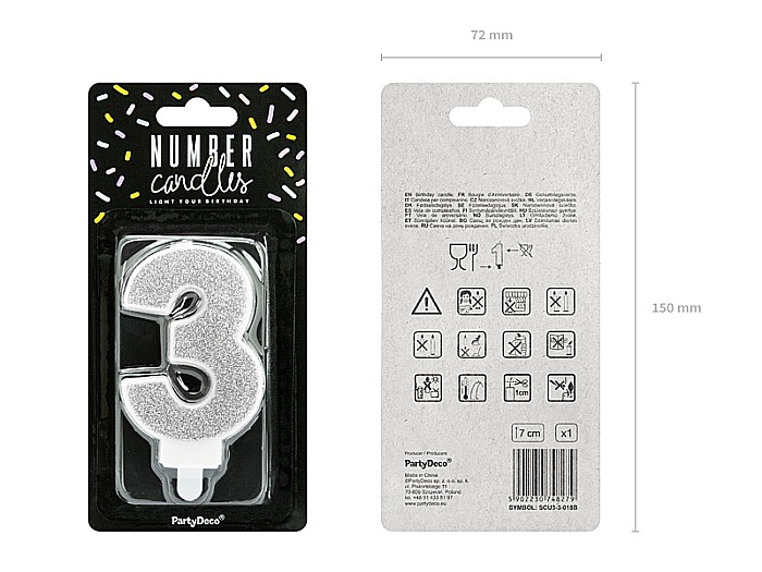 PD LUMANARI TORT Number 3, silver, 7cm SCU3-3-018B [2]