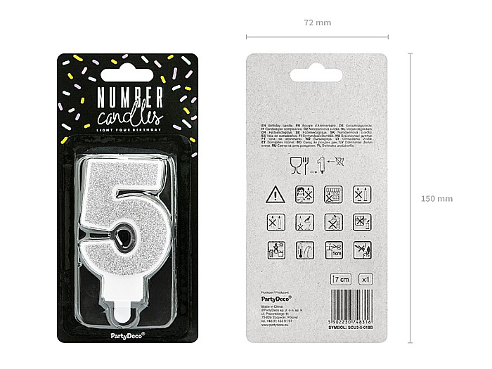 PD LUMANARI TORT Number 5, silver, 7cm SCU3-5-018B [2]
