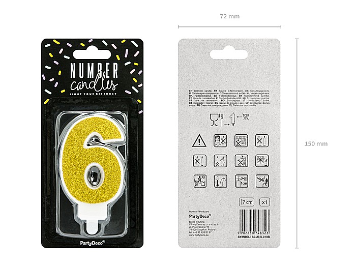PD LUMANARI TORT Number 6, gold, 7cm SCU3-6-019B [2]