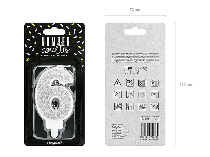 PD LUMANARI TORT Number 6, silver, 7cm SCU3-6-018B [2]