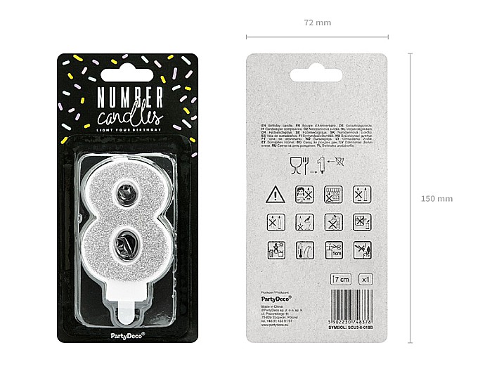 PD LUMANARI TORT Number 8, silver, 7cm SCU3-8-018B [2]