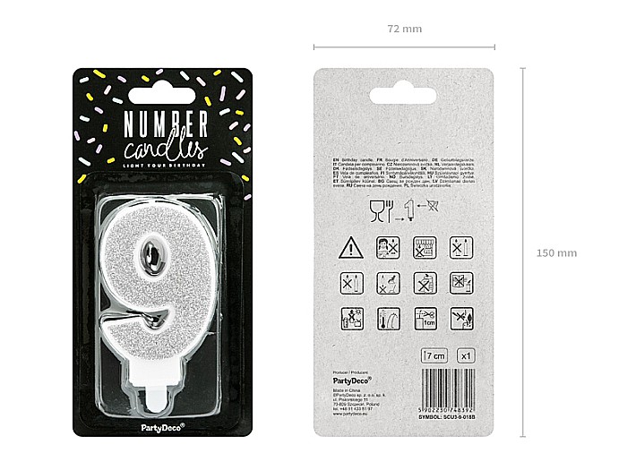 PD LUMANARI TORT Number 9, silver, 7cm SCU3-9-018B [2]
