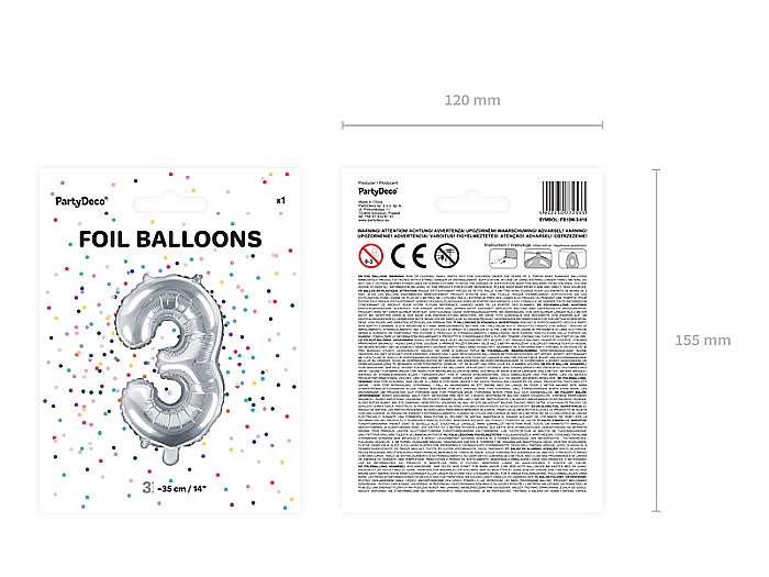 PD BALON FOLIE ALUMINIU Number "3", 35cm, silver FB10M-3-018 [4]