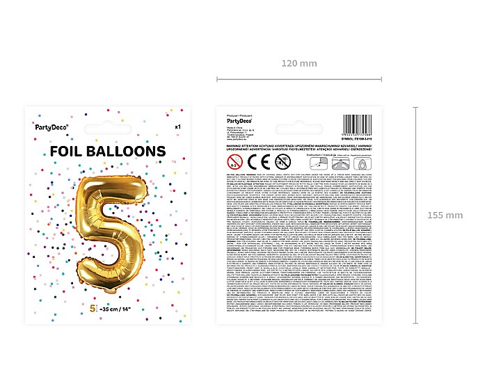 PD BALON FOLIE ALUMINIU Number "5", 35cm, gold FB10M-5-019 [4]