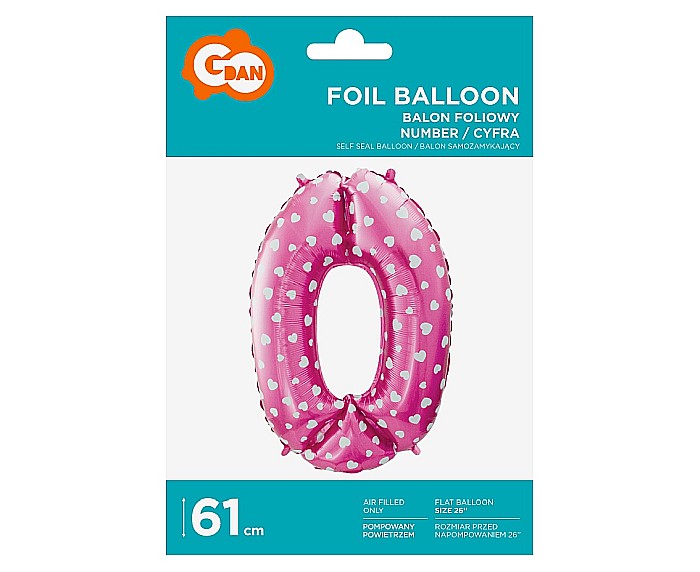 GOD BALON FOLIE ALUMINIU digit 0, 61cm, pink with hearts HS-C26R0 [2]