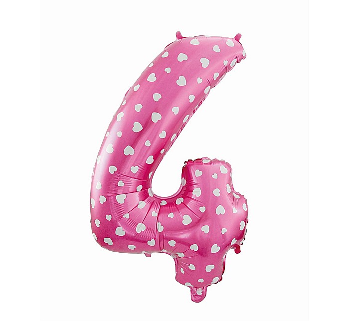 GOD BALON FOLIE ALUMINIU digit 4, 61cm, pink with hearts HS-C26R4 [1]