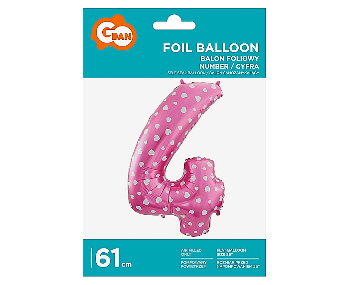 GOD BALON FOLIE ALUMINIU digit 4, 61cm, pink with hearts HS-C26R4 [2]