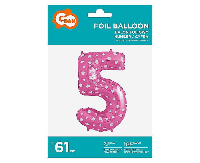 GOD BALON FOLIE ALUMINIU digit 5, 61cm, pink with hearts HS-C26R5 [2]