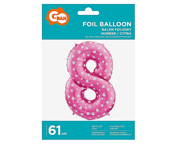 GOD BALON FOLIE ALUMINIU digit 8, 61cm, pink with hearts HS-C26R8 [2]