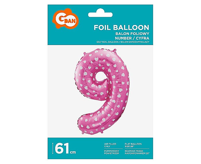 GOD BALON FOLIE ALUMINIU digit 9, 61cm, pink with hearts HS-C26R9 [2]