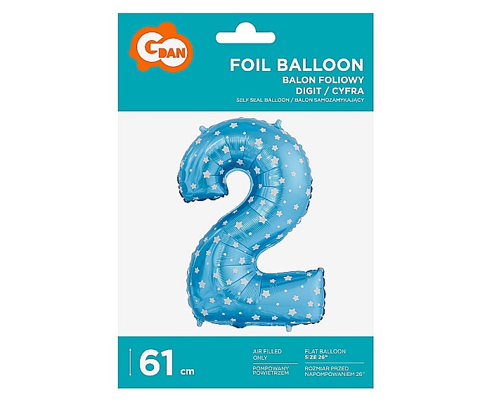 GOD BALON FOLIE ALUMINIU digit 2, 61cm, blue with stars HS-C26N2 [2]