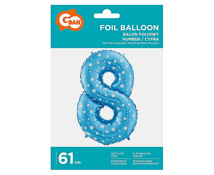 GOD BALON FOLIE ALUMINIU digit 8, 61cm, blue with stars HS-C26N8 [2]