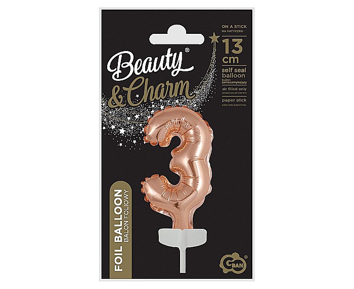 GOD BALON FOLIE ALUMINIU with stick, Number 3, rose-gold, 13cm BC-5RZ3 [3]