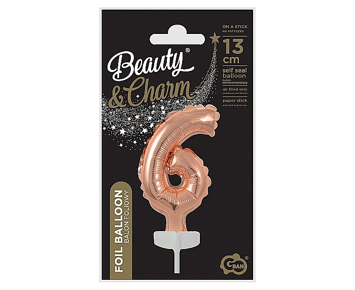 GOD BALON FOLIE ALUMINIU with stick, Number 6, rose-gold, 13cm BC-5RZ6 [3]