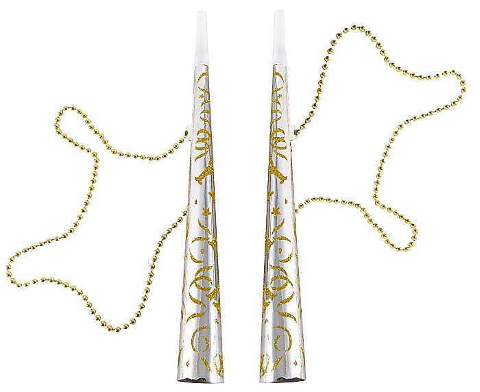 GOD TROMPETA DIN HARTIE PARTY Happy New Year, chain, silver with glitter 2/set PF-THNYS [1]