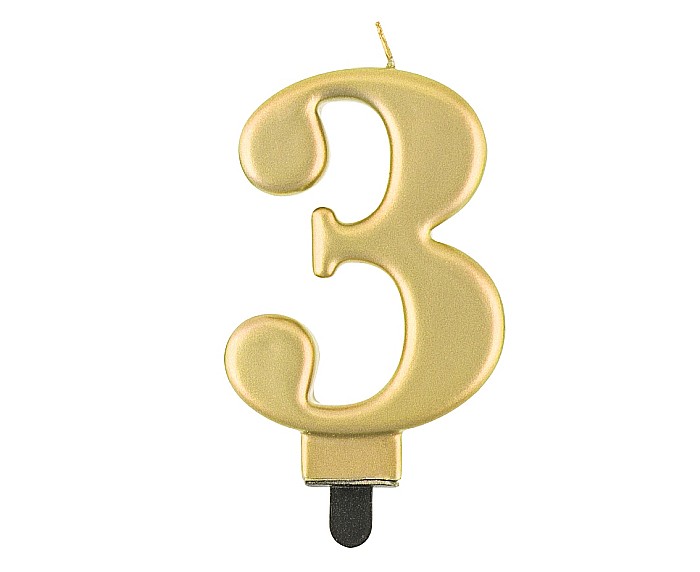 GOD LUMANARE TORT Number 3, metallic gold, 8cm PF-SCZ3 [1]