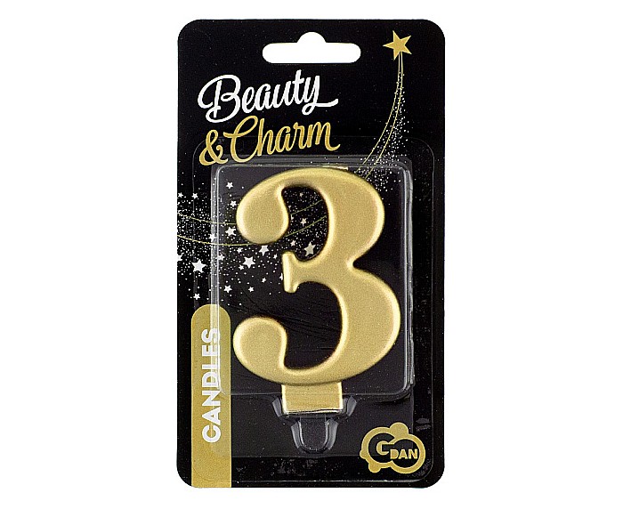 GOD LUMANARE TORT Number 3, metallic gold, 8cm PF-SCZ3 [2]