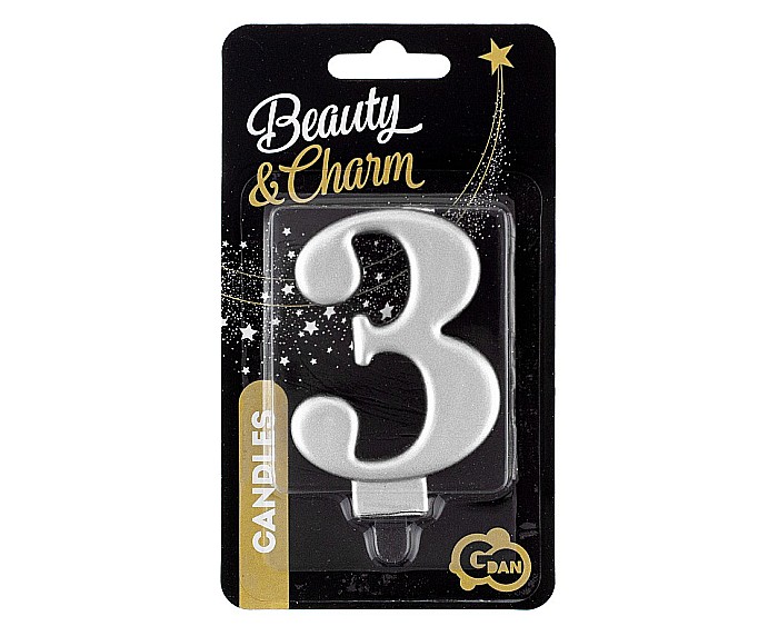 GOD LUMANARI TORT Number 3, metallic silver, 8cm PF-SCS3 [2]