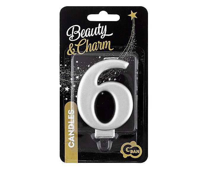 GOD LUMANARI TORT Number 6, metallic silver, 8cm PF-SCS6 [2]