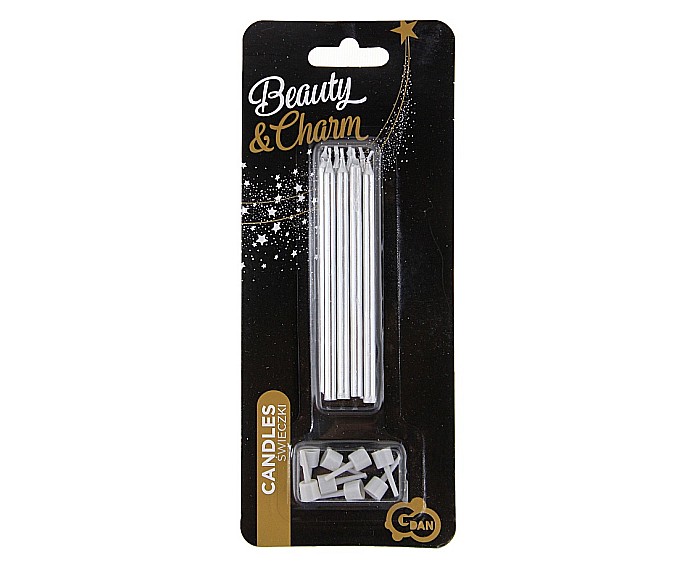 GOD LUMANARI TORT Birthday candles with holders, silver, 10cm 8/set PF-SUSR [3]