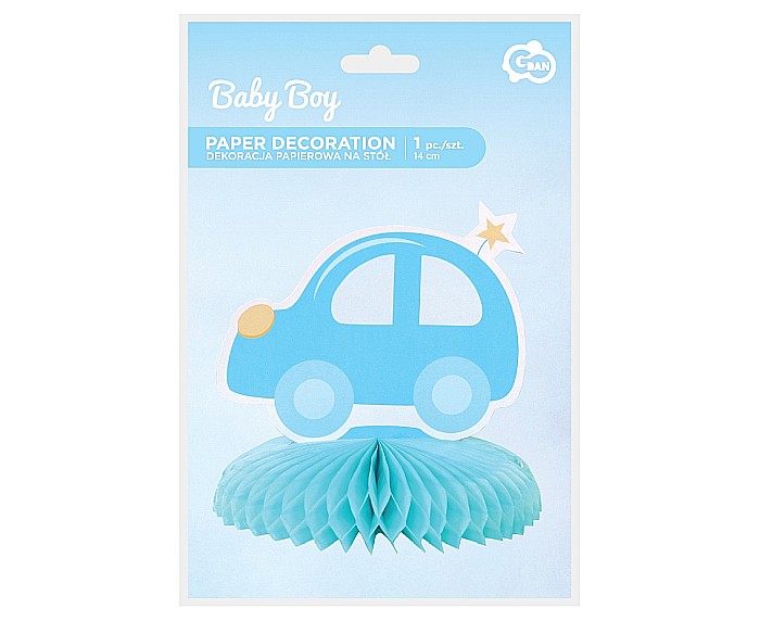 GOD DECORATIUNE DIN HARTIE PENTRU MASA B&G Baby Boy - Car, light blue, 14cm QT-DSSN [2]