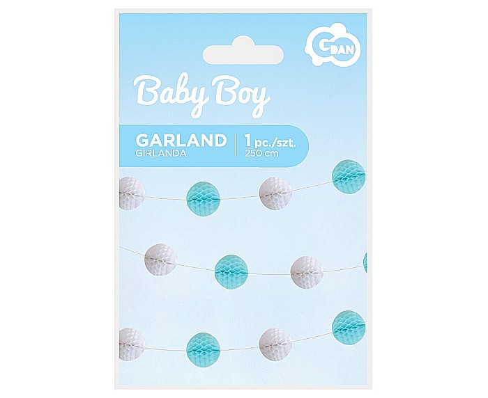 GOD GHIRLANDA HARTIE B&G Pom pom, Baby Boy, light blue, 250cm QT-GKJN [2]
