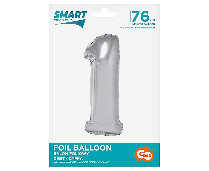 GOD BALON FOLIE ALUMINIU Smart, digit 1, 76cm, silver CH-SSR1 [2]