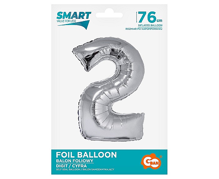 GOD BALON FOLIE ALUMINIU Smart, digit 2, 76cm, silver CH-SSR2 [2]
