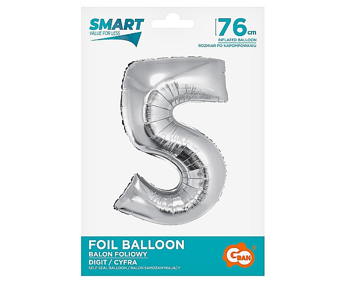 GOD BALON FOLIE ALUMINIU Smart, digit 5, 76cm, silver CH-SSR5 [2]