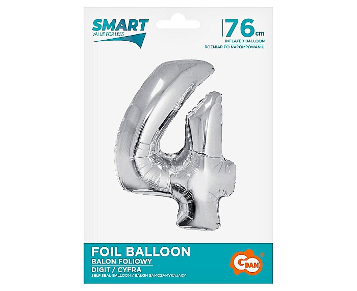 GOD BALON FOLIE ALUMINIU Smart, digit 4, 76cm, silver CH-SSR4 [2]