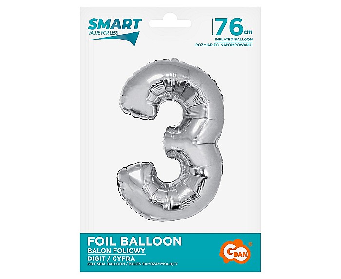 GOD BALON FOLIE ALUMINIU Smart, digit 3, 76cm, silver CH-SSR3 [2]