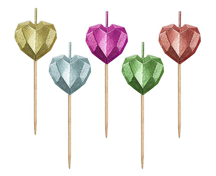 GOD LUMANARI TORT Pick candles Hearts, metallic, 7.5cm 5/set SF-PSEM [1]